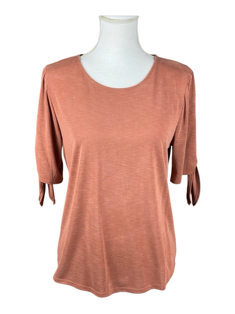 Green Envelope Terracotta Rust Crew Neck Top 3/4 Sleeves
